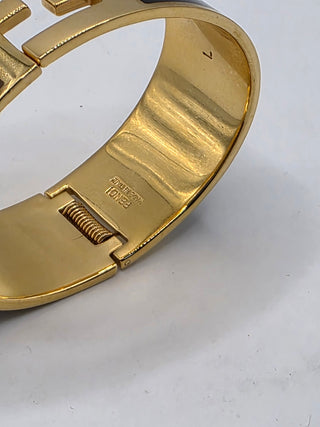 Fendi Gold-tone Brown Enamel FF Fendista Bangle Bracelet