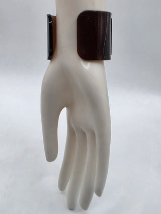 Fendi Brown Resin FF Logo Wide Cuff Bracelet
