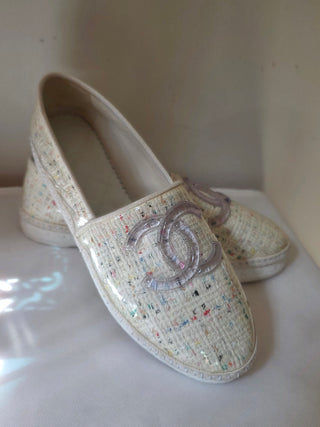 Chanel White 2019 Interlocking CC Logo Espadrilles 40 sz