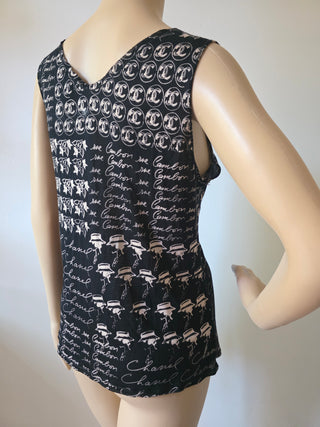 Chanel Black Interlocking CC Logo sleeveless top L sz