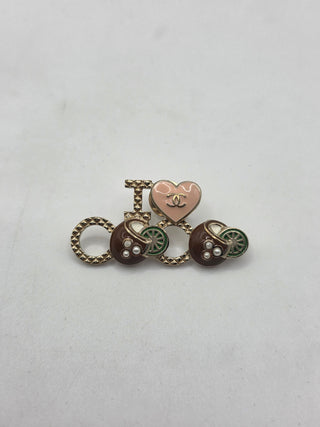 Chanel Gold-tone Faux Pearl Enamel I Love Coco Pin