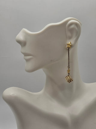 Christian Dior Gold-tone Crystal Star Dice Drop Earrings