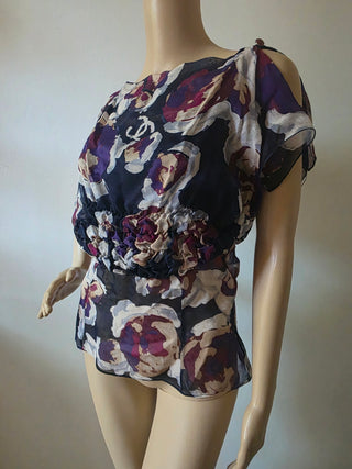 Chanel purple multicolor Interlocking CC Logo Silk blouse US 6