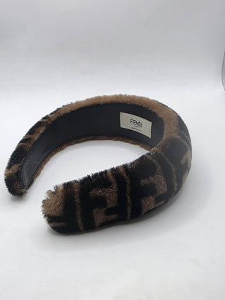 Fendi Brown FF Pattern Print Shearling Headband