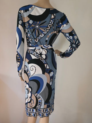 Emilio Pucci Blue Multicolor Printed Knee-Length Dress 6 sz