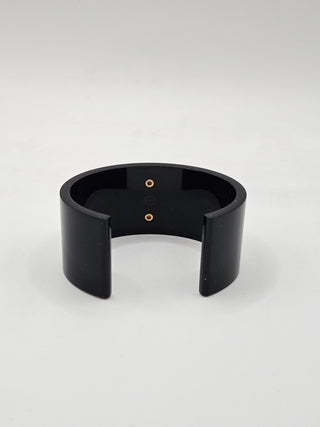 Chanel Black Resin Gold-tone Interlocking CC Wide Cuff Bracelet