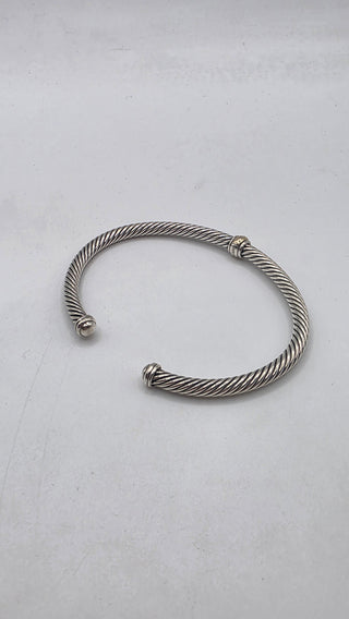 David Yurman Sterling Silver Classic Cable Gold Station Cuff Bracelet