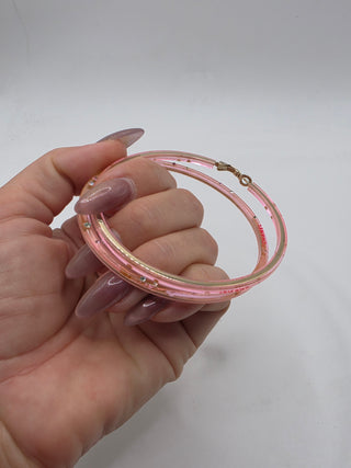 Chanel Pink Strass Resin CC Logo Hoop Earrings