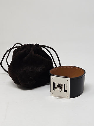 HERMÈS Black Leather Kelly Dog Wrap Bracelet