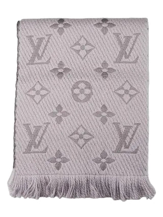 Louis Vuitton Metallic Grey Wool Silk Logomania Scarf
