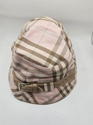 Burberry London Pink Beige Nova Check Plaid Print Canvas Bucket Hat