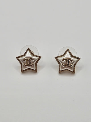 Chanel Gold-tone Faux Pearl Star CC Stud Earrings