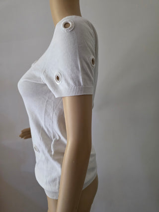 Chanel White Interlocking CC logo Shortsleeve Top US6, FR38