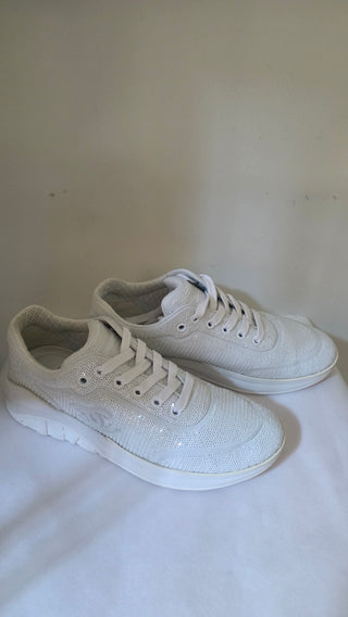 Chanel White Interlocking CC Logo Sequins Sneakers 39.5 sz