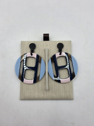 Hermès Blue Multicolor H Equipe Drop Earrings