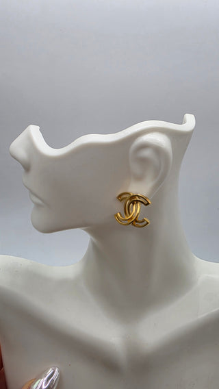 Chanel Gold-tone Interlocking CC Logo Stud Earrings w/ Tags