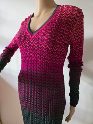 Missoni Red Multicolor long-sleeved striped dress 38 sz