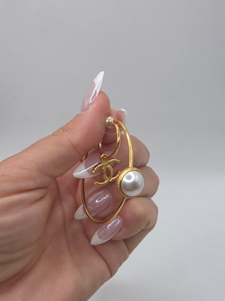 Chanel Gold-tone Interlocking CC 2020 Faux Pearl Hoop Earrings