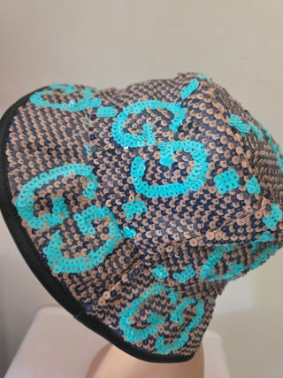 Gucci Brown Blue Sequin Jumbo GG Bucket Hat S sz
