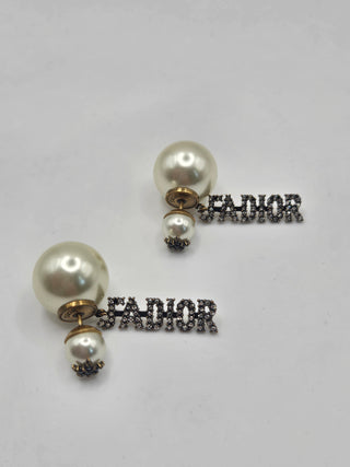 Christian Dior Gold-tone Crystal Faux Pearl Tribales J'Adior Drop Earrings