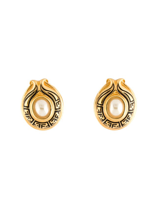 Fendi Gold-tone Faux Pearl FF Logo Stud Earrings