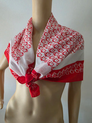 Christian Dior Red White CD Silk Printed Scarf