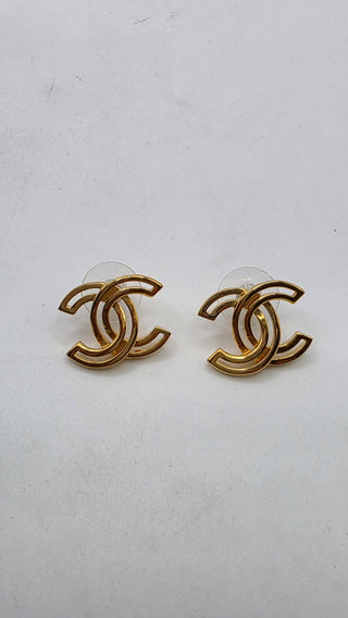 Chanel Gold-tone Interlocking CC Logo Stud Earrings w/ Tags