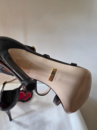 Gucci Patent Leather GG Charm T-Strap Sandals 36.5 sz