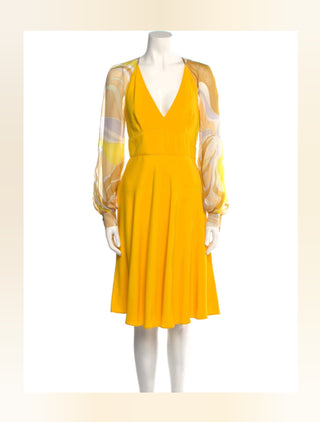 Emilio Pucci Yellow V-Neck Knee-Length Dress 6 sz