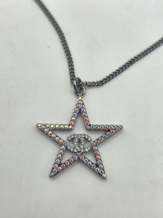 Chanel Silver-tone Strass Interlocking CC Star Pendant Necklace