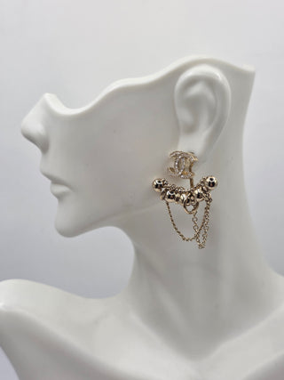 Chanel Gold-tone Strass CC Asymmetrical Ear Cuff Earrings