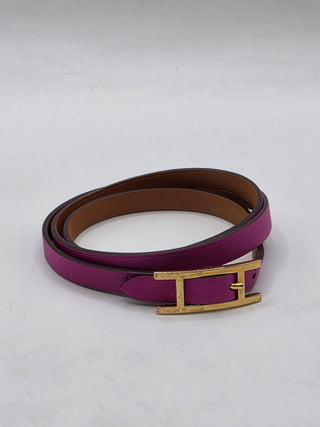 Hermès Purple Leather Hapi 3 MM Wrap Bracelet