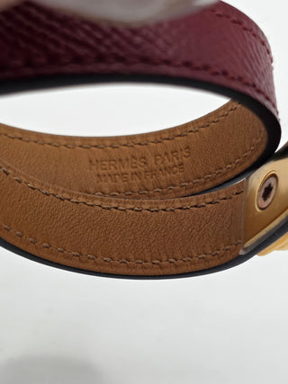 Hermès Rubis Epsom Leather Gold Plated Rivale Double Tour Bracelet Size S