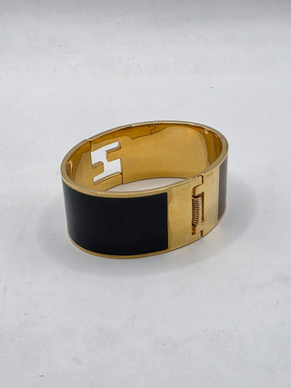 Fendi Gold-tone Brown Enamel FF Fendista Bangle Bracelet