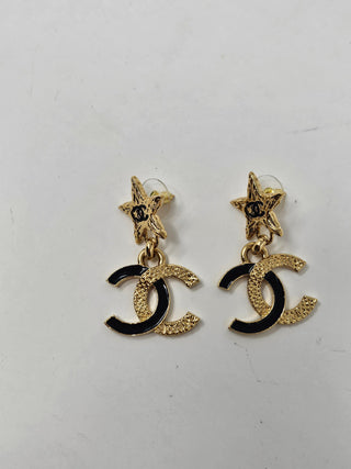 CHANEL Gold-tone 2024 Enamel Star CC Drop Earring