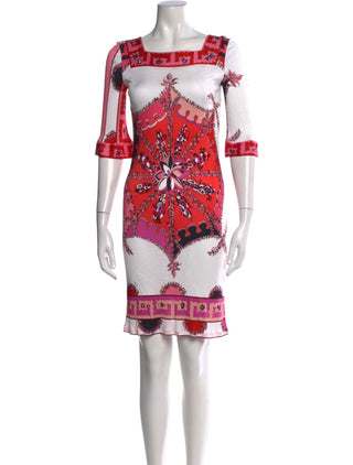 Emilio Pucci White Red Floral Print Knee-Length Dress
