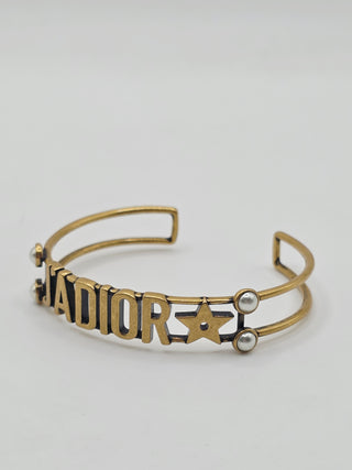 Christian Dior Gold-tone Faux Pearl J'Adior Cuff Bracelet