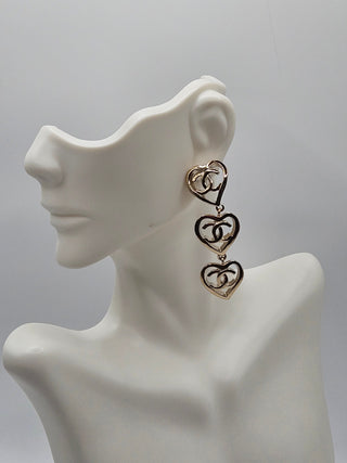 Chanel Gold-tone 2022 Triple Heart CC Drop Earrings