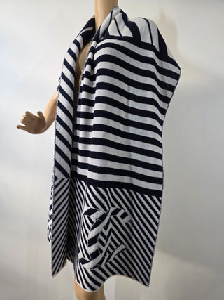 Chanel Blue White Cashmere Interlocking CC Logo Scarf