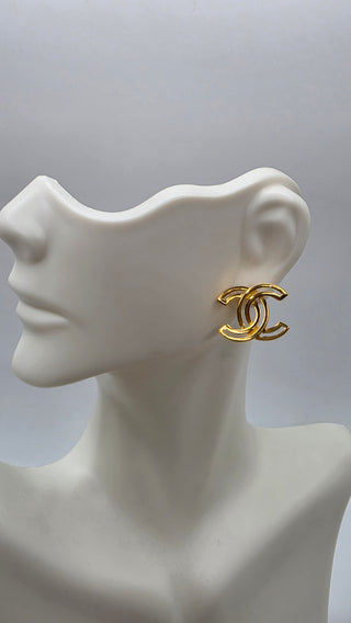 Chanel Gold-tone Interlocking CC Logo Stud Earrings w/ Tags