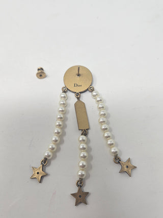 CHRISTIAN DIOR Goldtone Metal/Pearl/Crystal Drop Star Earrings