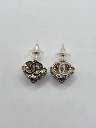 Chanel Gold-tone 2022 Resin Interlocking CC Stud Earrings