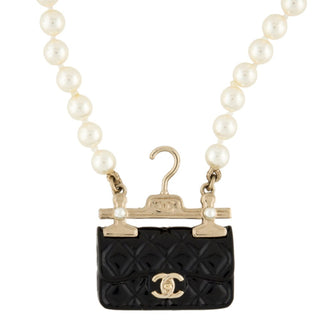 Chanel 2023 Golf-tone Pearl Resin CC Charm Pendant Necklace