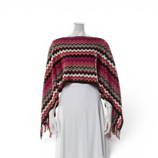 Missoni Red Multicolor Wool Striped Poncho Scarf