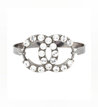 Chanel Silver-tone Strass Interlocking CC Bracelet