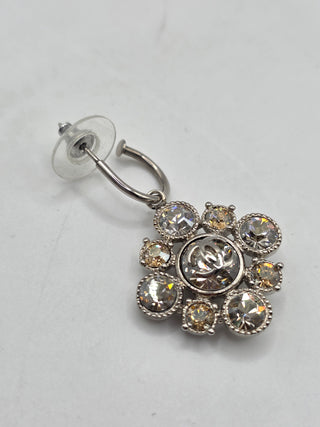 Chanel Silver-tone Strass Interlocking CC Drop Earrings