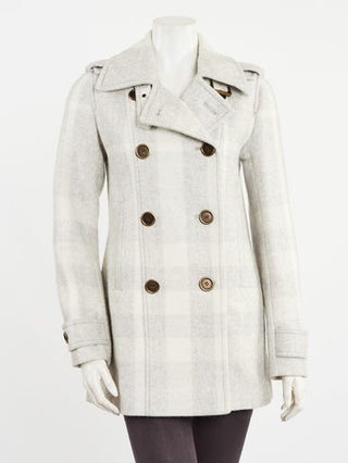 Burberry Brit Grey White Cotton Wool Check Double Breasted Coat 6 40 sz
