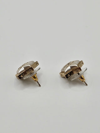 Chanel Gold-tone Faux Pearl Star CC Stud Earrings