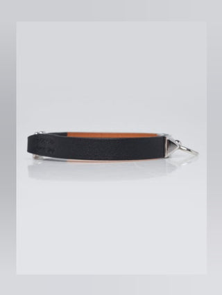 Hermes Black Swift Calfskin Leather Palladium Plated Mini Rivale Bracelet Size T2