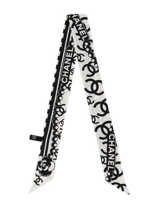Chanel Black White Silk Interlocking CC Logo Bandeau